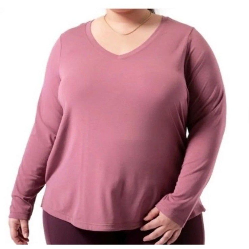 Athleta Essential V Neck Top Long Sleeve Shirt 2X Antique Rose